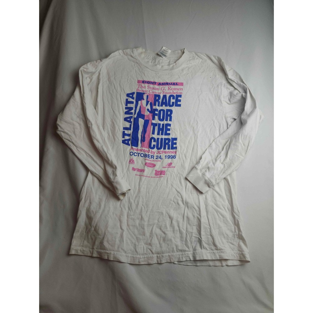 Vintage 1998 Atlanta Race for the Cure Long Sleeve Shirt White Medium Mens